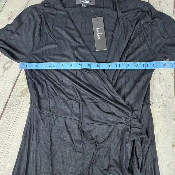 Lulus Black Wrap Midi Dress Short Sleeve V-Neck Style 67706 Size Medium NWT - Image 6