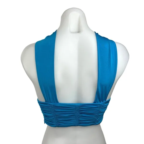 Zara Blue Halter Cut Out Front Ruched Twist Cross Sleeveless Crop Top Size XS - Image 2