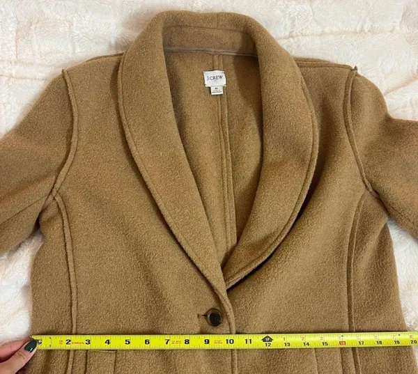 J. Crew Factory Beige Tan Button Up Winter Wool Coat Size 6 Small Peacoat - Image 11