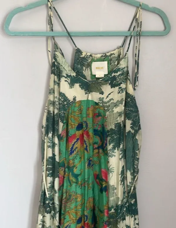 Anthropologie Maeve Asymmetrical Dress in Green and Pink Floral. Size M - Image 2