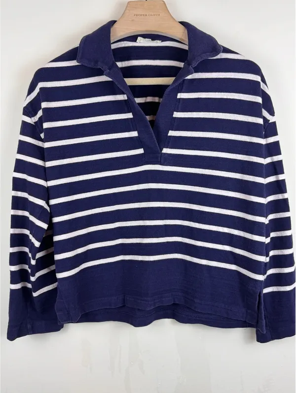 Madewell Rugby Polo Tee Navy White Stripe Oversized Coastal Preppy Size S - Image 3