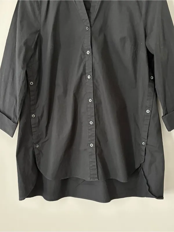 J.Jill Black Button Front Shirt High Low Tunic 3/4 Sleeve 100% Cotton Size M - Image 4