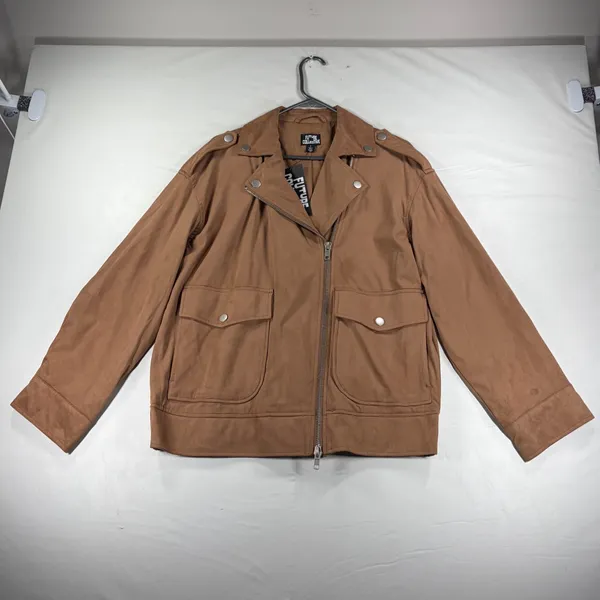 Future Collective Reese Blutstein Brown Faux Suede Moto Jacket Small NEW - Image 2