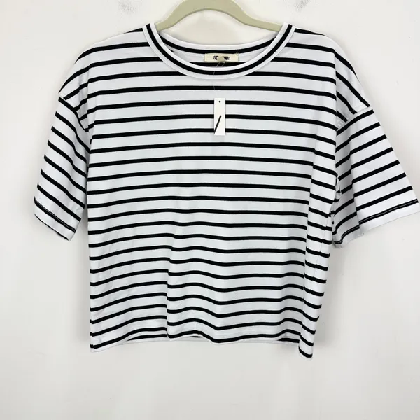 Madewell Everyday Boxy Crop Tee Short Striped Cotton White Relaxed XXS NWT - Image 6
