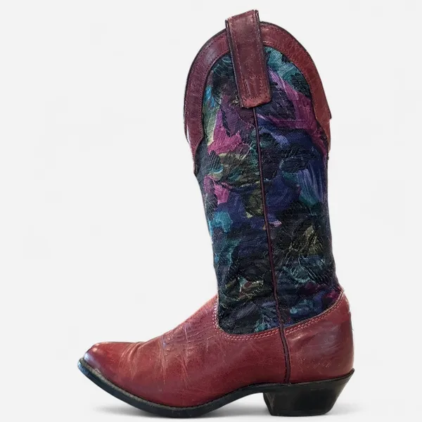 Vintage 90s Capezio Red Leather & Tapestry Western Boots Rare Pair - Image 4