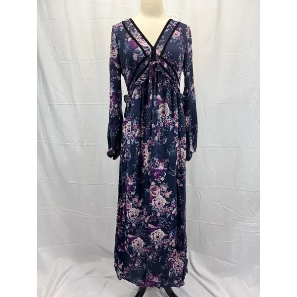 Altar’d State Boho Maxi Dress M Floral Navy Empire Waist Fairy Whimsgoth - Image 2