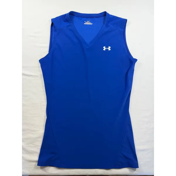 Under Armour HeatGear Royal Blue V-Neck‎ Compression Tank Top Large RN 96510 - Image 2