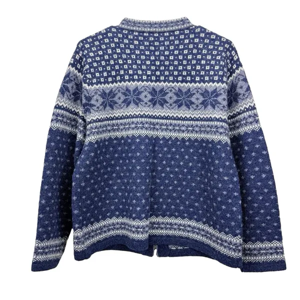 SKYR Norwegian Wool Sweater Cardigan Blue Fair Isle Front Metal Clasps MEDIUM - Image 6