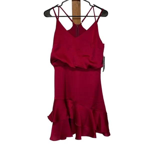 Lulu’s On The‎ Floor Fuchsia Satin Sleeveless Ruffle Mini Dress Size S - Image 3