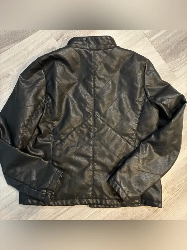 Black‎ Faux Leather Zip Jacket with Gold Hardware - Image 9