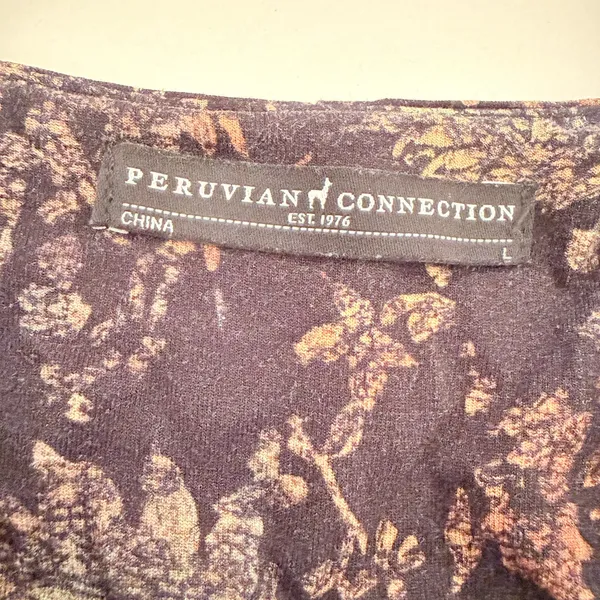 PERUVIAN CONNECTION | Moody dark Floral serafina Majorca Jersey Midi Dress Large - Image 5
