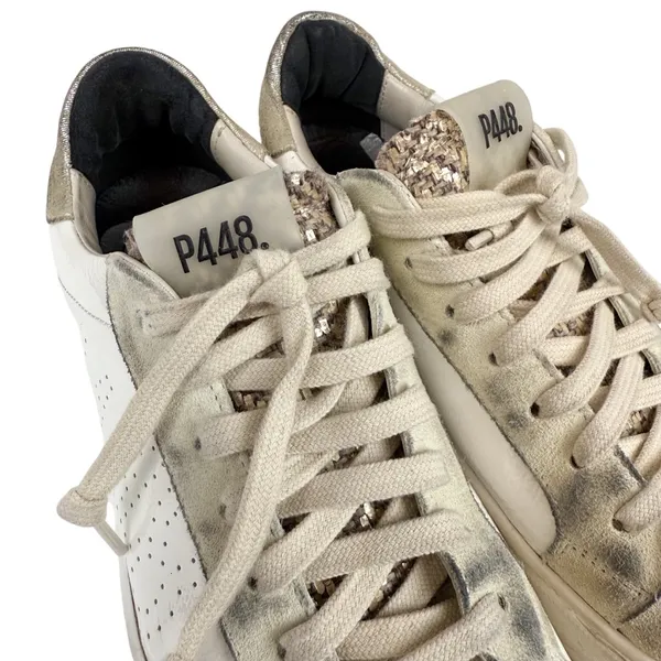 P448 Thea Platform Sneakers White Leather Metallic Heel Size 38/ US 7.5/8‎ - Image 11