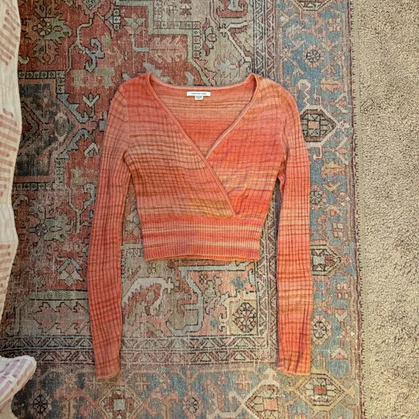 American Eagle Cropped Wrap Space Dye Sweater - Image 2