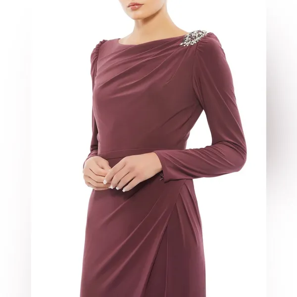 Mac Duggal Boat‎ Neck Jersey Gown With Embellished Shoulder Gown NWT - Image 2