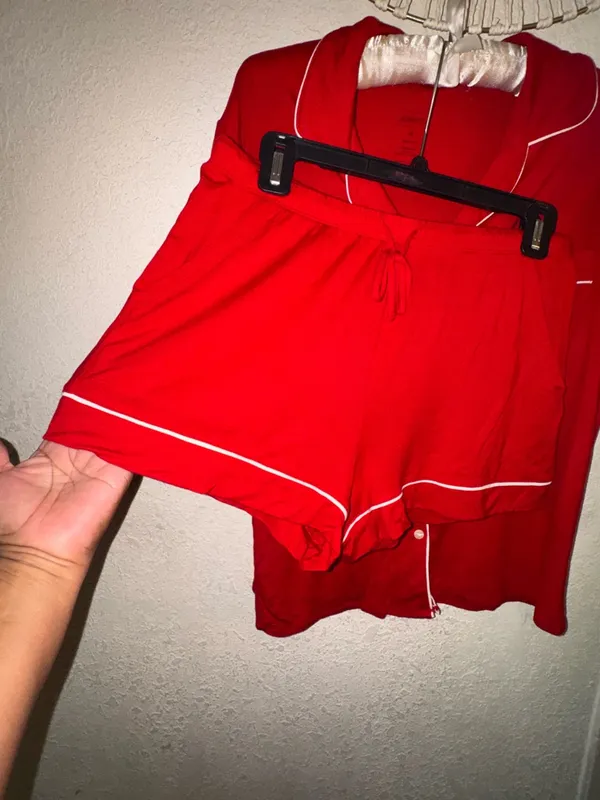 Auden Red Short Sleeve Pajama Top with White Piping Accent - Image 5