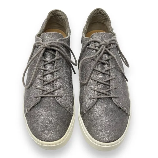 TOMS Lenox Pewter Metallic Leather Casual Lace Up Women's Sneakers Size 8.5 - Image 2