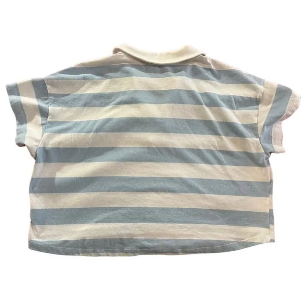 Altar’d State Womens Medium Cropped Rugby Polo Shirt Blue‎ & White Striped - Image 4