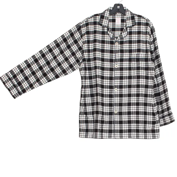 Brooks Brothers Womens Pajama Top Button Up Plaid Black White Size Medium EU - Image 5