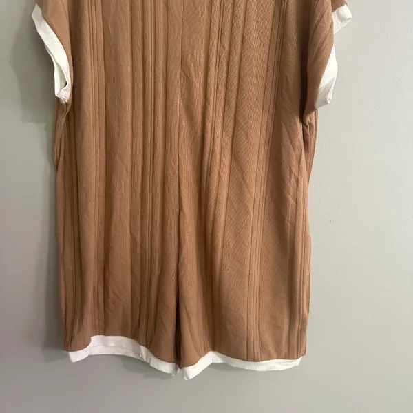 ASOS Design Contrast Collar Oversized Rib Romper In Brown - Image 12