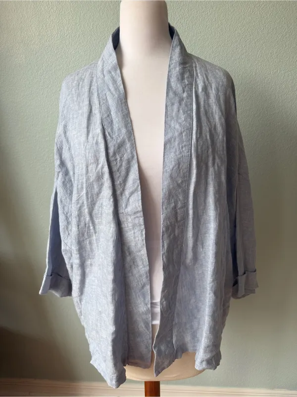 Andrea Jovine Women’s Blue Linen Kimono Cardigan Open Front Size Medium - Image 2