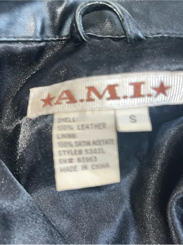 A.M.I Classic Black Leather Jacket - Women's Zip Front Size Small - Image 7