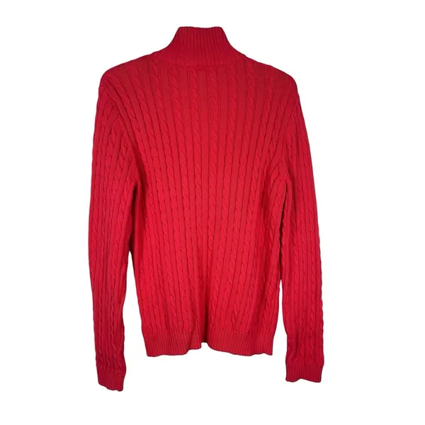 Lauren Ralph Lauren XL Dark Coral Cable Knit Full Zip Sweater Cotton Preppy Logo - Image 3