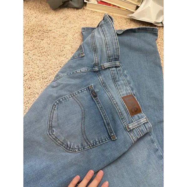 Lee Heritage Flare Jeans High Waisted Button Fly Light Wash Wide Leg Denim Pants - Image 3