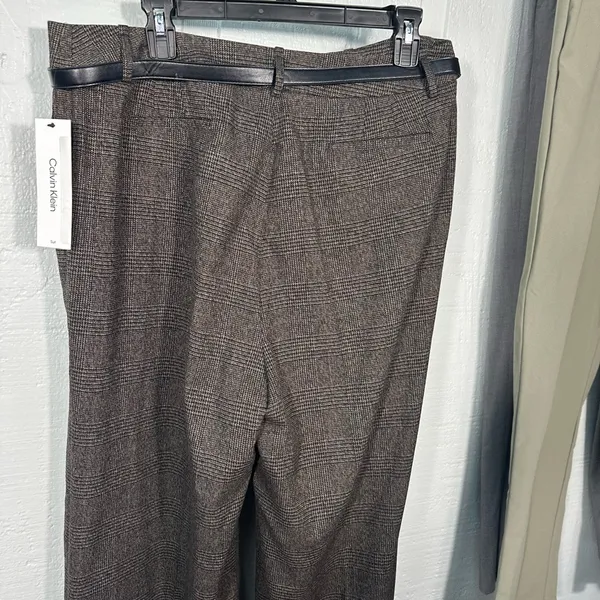 Calvin Klein Women's Brown Herringbone Belted Pants Size 12 N… - Image 9