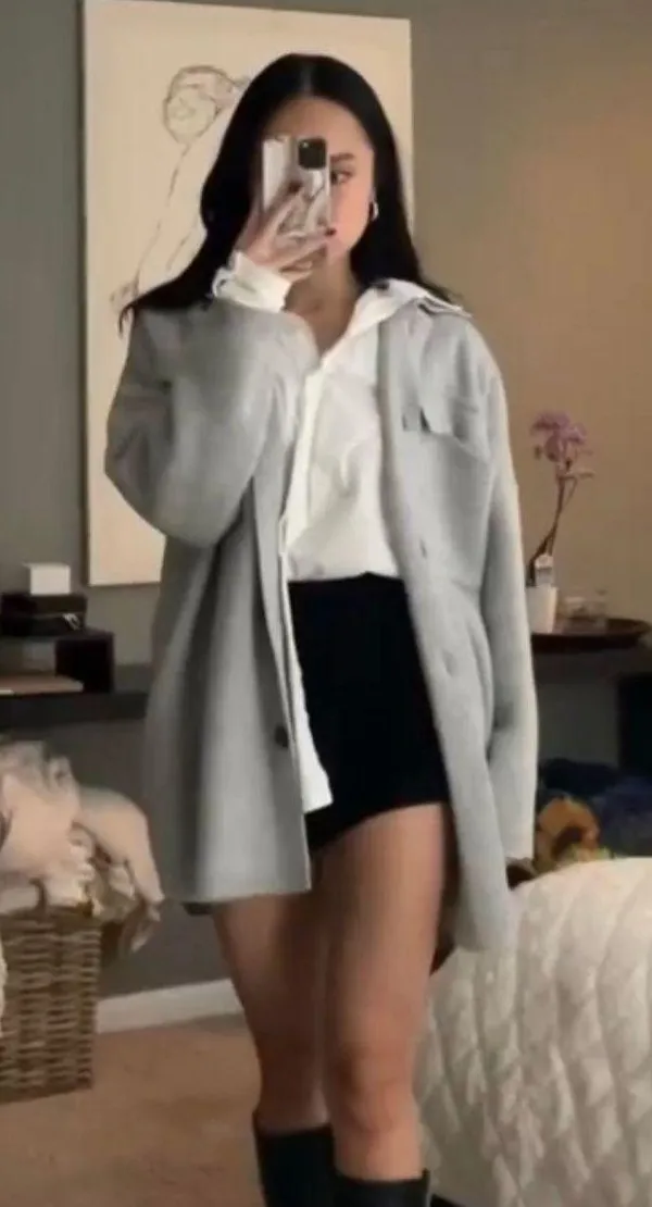 oversized knit chunky sweater grey jacket/shacket - Image 2