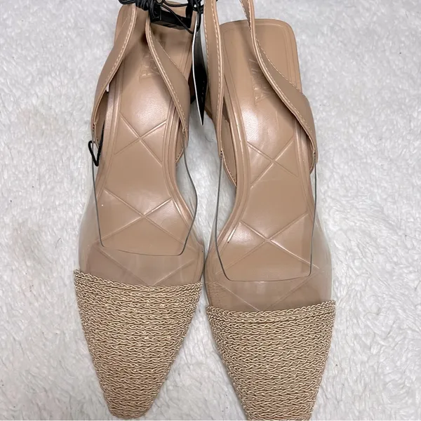 Zara nude/clear pvc straw detail slingback sandals size 6 - Image 2
