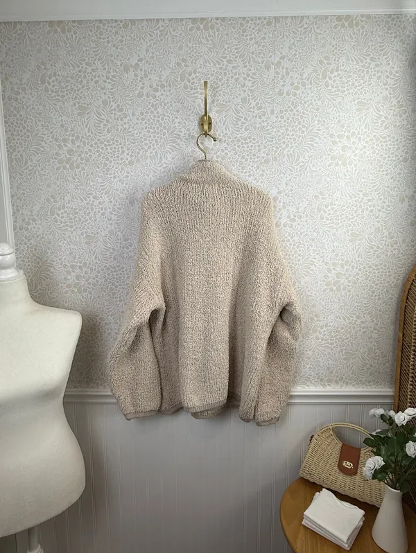 aerie Oversized Cream Beige Sherpa Quarter Zip Pullover Sweater - Size - Medium - Image 5