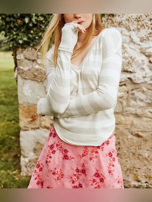 NWT Free People We The Free Sail Away Long Sleeve Tee - neutral combo - XS - Image 5