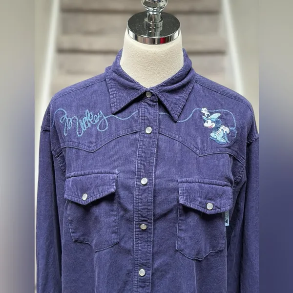 Vintage 90s Mickey Mouse‎ Unlimited Corduroy Embroidered Western Shirt Cowgirl - Image 2