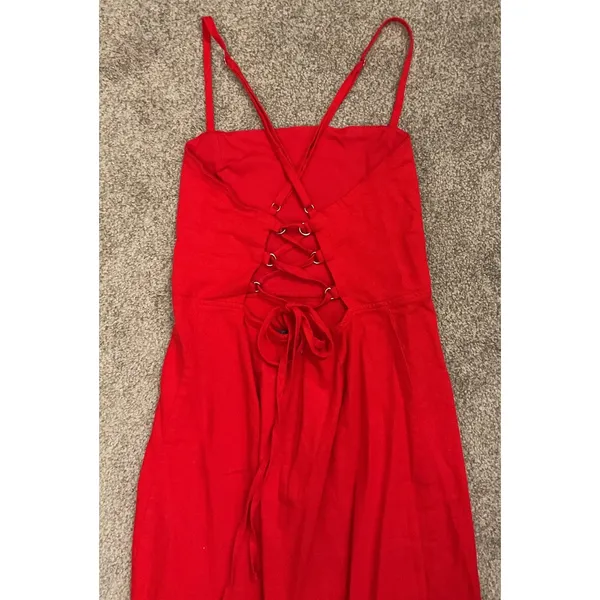 Wild Fable Red Linen Blend Corset Back Midi Dress Criss Cross Back Size, 10 - Image 7