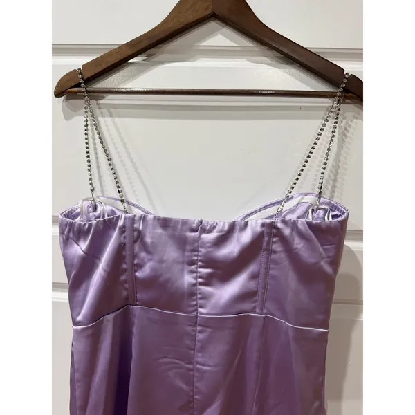 Hello Molly Disco Nights Lilac Satin Mini Dress Rhinestones Large Y2K Party - Image 7
