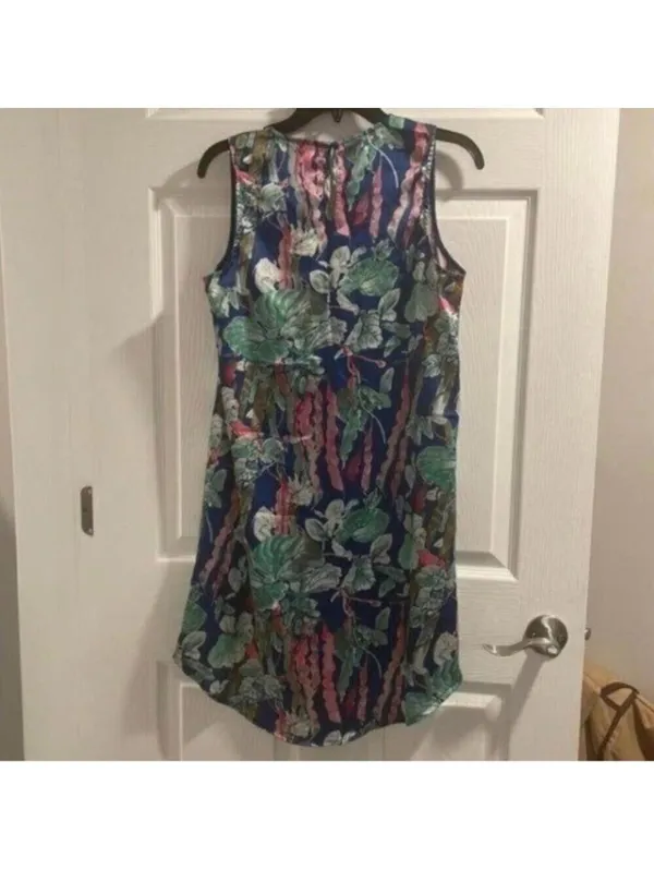 Fun 2 Fun Blue Tropical Lace Bib High Low Vacation Summer Dress - Image 3