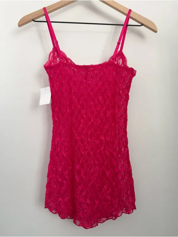 Charlotte Russe Medium NEW Hot Pink Lace Top Slim Fitted Y2K Rave Festival - Image 5