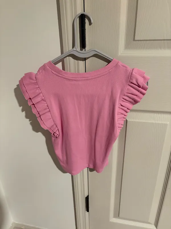 ZARA Ruffle Sleeve Top Pink Ribbed - Image 3