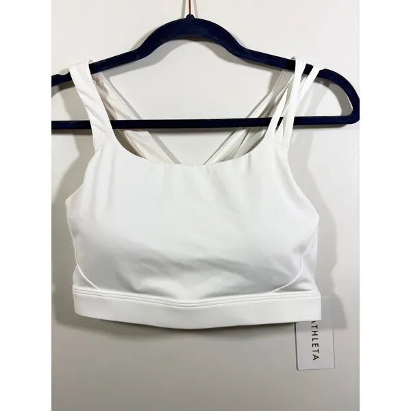 Athleta Train Free Sports Bra White D-DD M Medium Impact Strappy Racerback NWT - Image 2