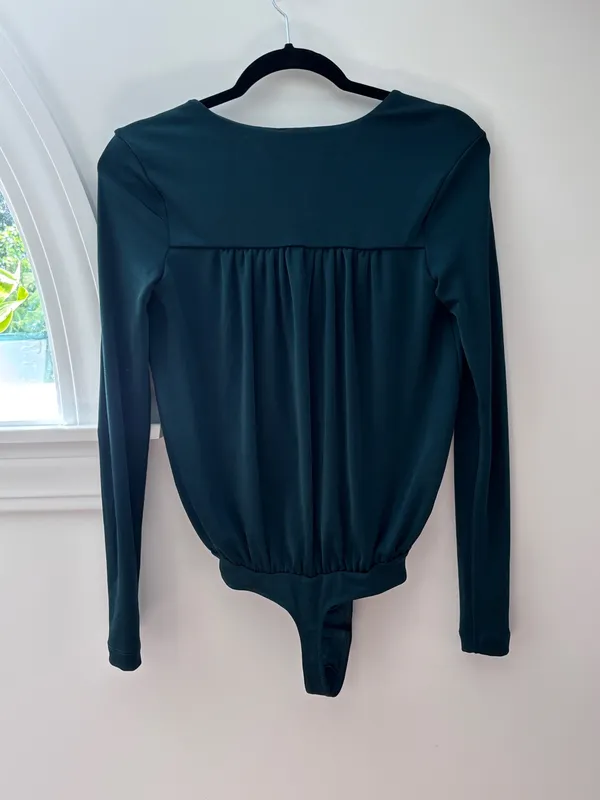Free People Intimately Turnt Wrap Bodysuit XS Emerald Green Draped Blouse Top - Image 7