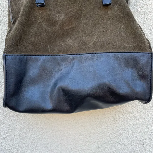 Zara Basic Collection Olive Brown Suede & Black Leather Tote Bag - Image 3