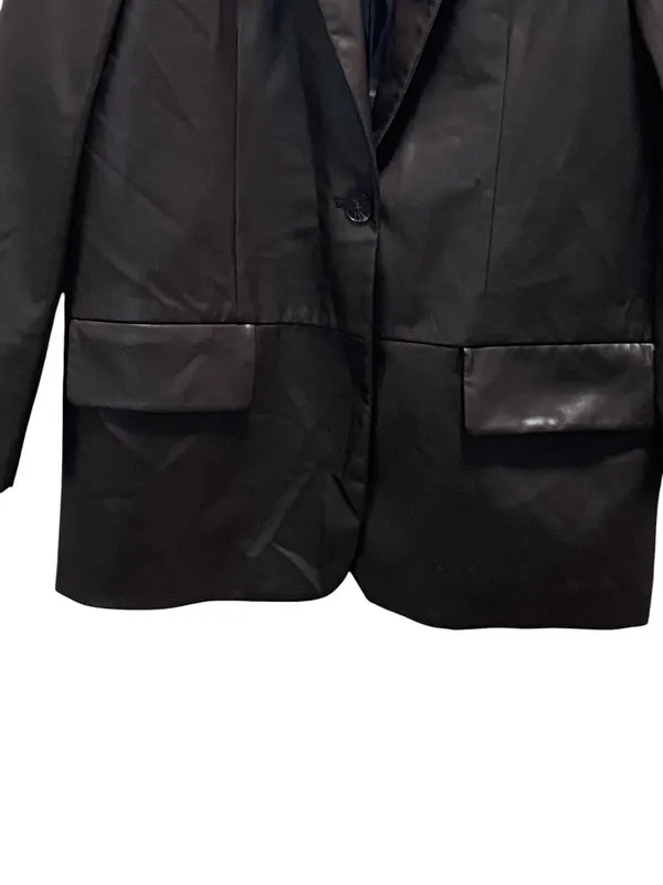 Zara Faux Leather One Button Classic Blazer Brown Size S Minimalist Fall Preppy - Image 7