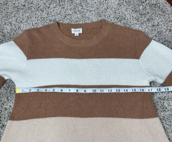 Le lis Brown White Tan Striped Colorblock Balloon Sleeve Crewneck Sweater Small - Image 8