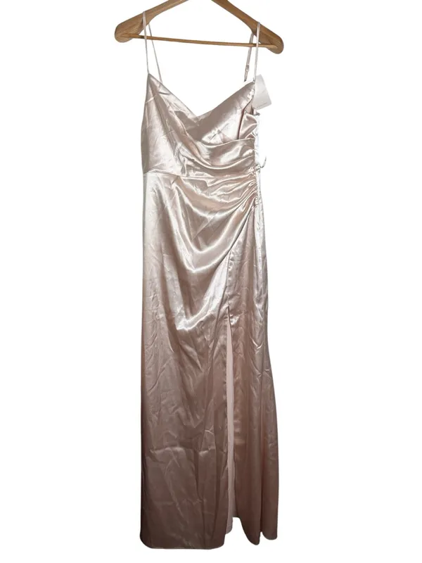 Birdy Grey Bridesmaid Catherine Shiny Strapped Maxi Dress in Champagne size S - Image 2