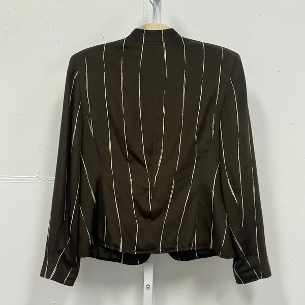 Jones New York Silk Pinstripe Blazer Stand Collar Jacket Size 6 Brown Classic - Image 2