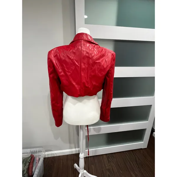 Moto Y2K Signature Eight Red Faux Leather Cropped Wrap Blazer Jacket‎ Small S - Image 6