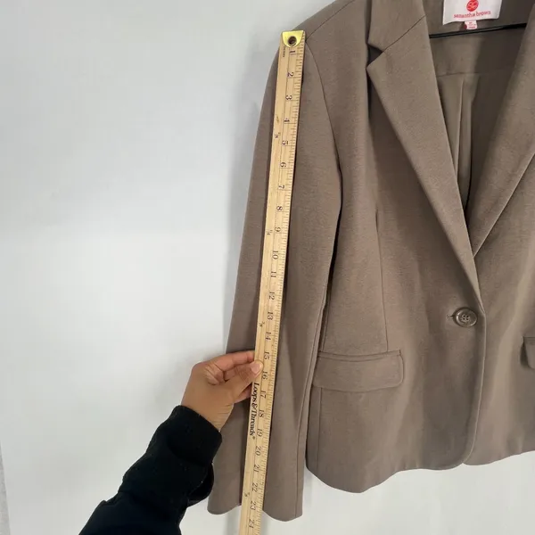 Samantha Brown Blazer‎ Jacket Womens Medium Brown Notch Lapel Single Breasted - Image 4