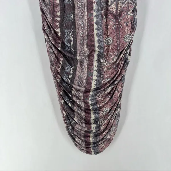 Free People Jasmine Boho Ruched‎ Bodycon Dress Soft Purple Floral Print Keyhole - Image 6