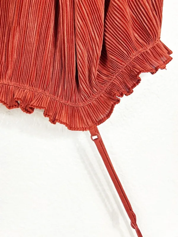 Madewell Pleated Ruffled Nicole Plisse Rust Camisole Swing Top Size S - Image 5