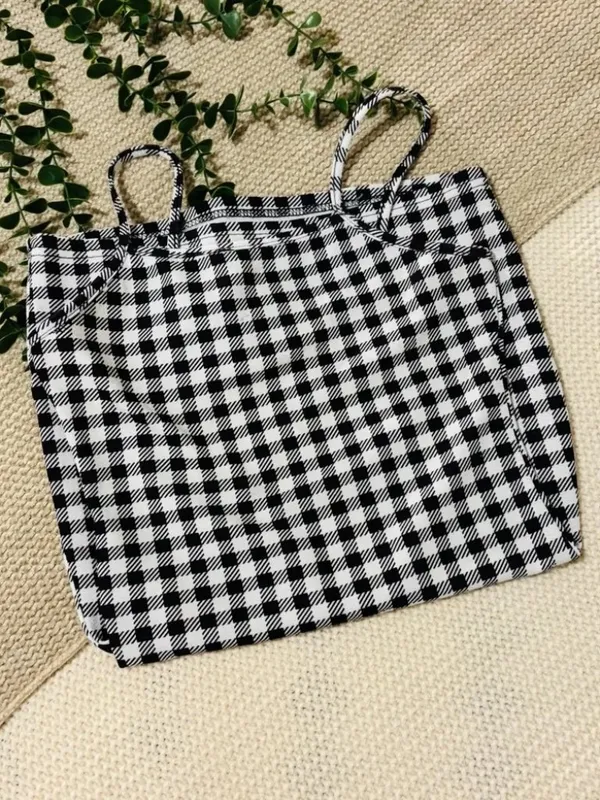 SHEIN Black & White Checkered Cami Mini Dress - Gingham Bodycon Slip - Image 4